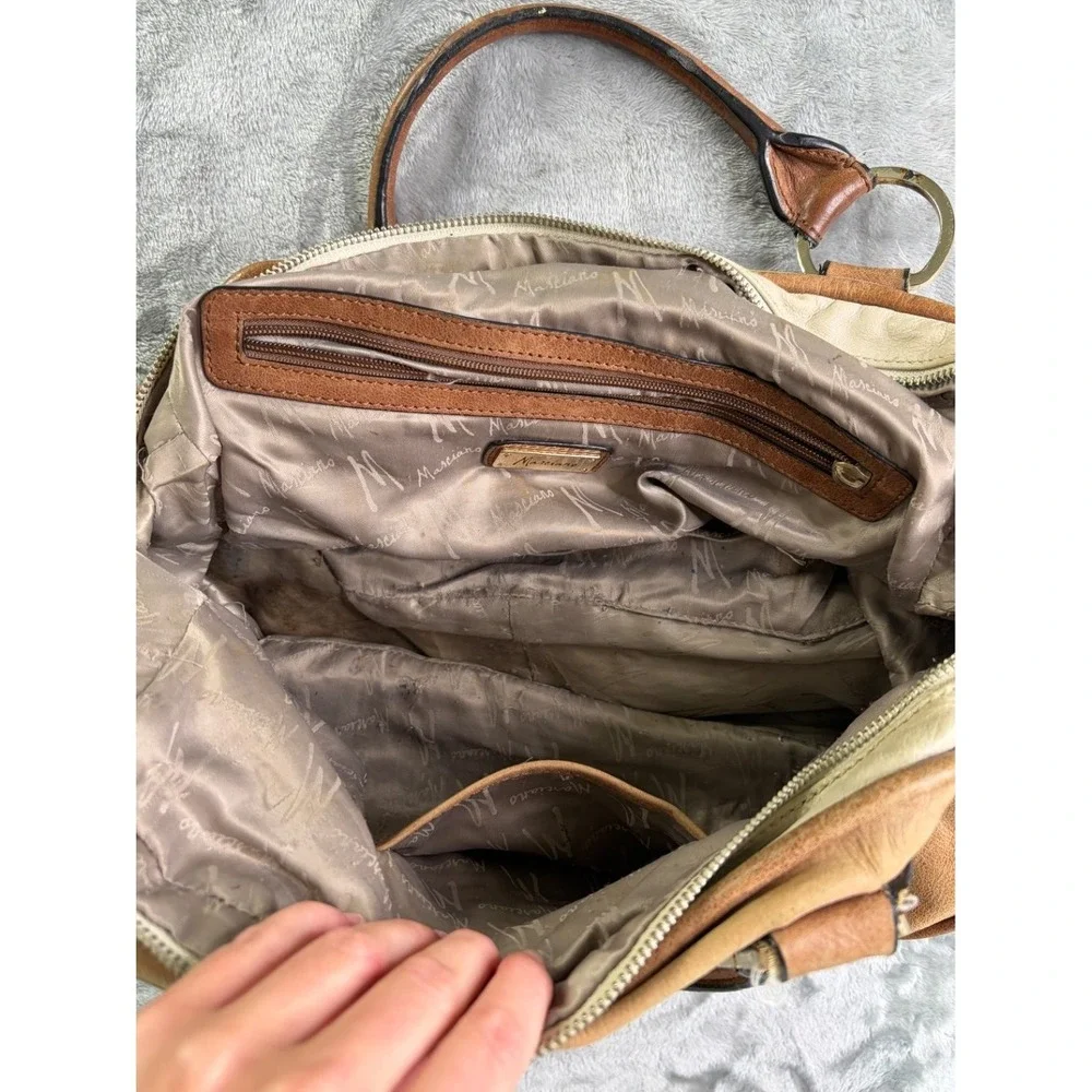 Marciano Handbag Large Tan Leather Satchel Studded Boho 2000s Vintage Used